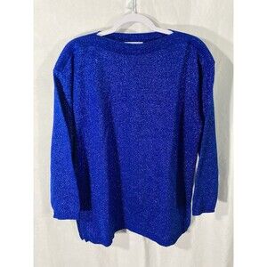 BFA CLASSICS blue glitter boat neck long sleeve pullover sweater L